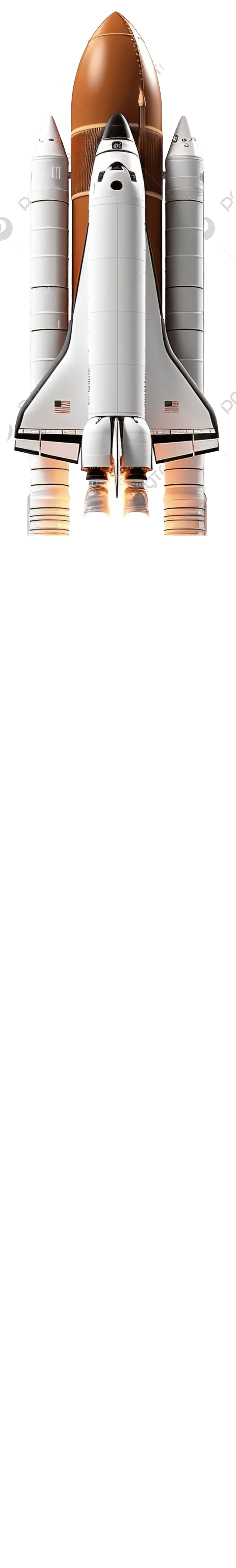 A modern rocket flying up into top of screen